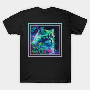 Insistent Selkirk Rex Cat Vibrant Tropical Flower Digital Oil Painting Portrait T-Shirt